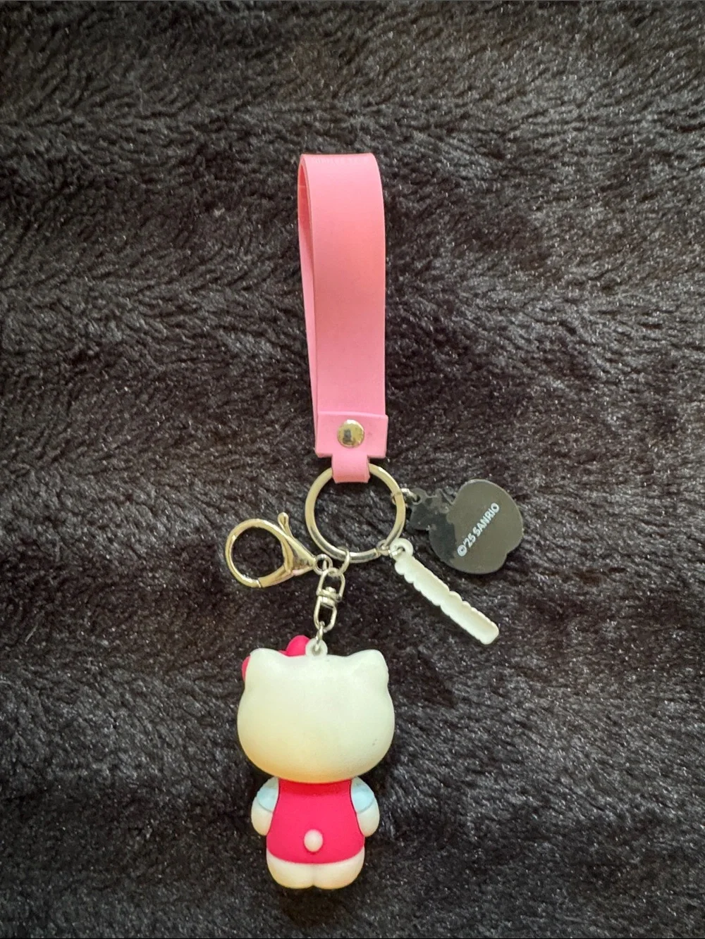 Hello Kitty Pink Strap Keychain with 2 Charms Apple Logo and Bag Clip